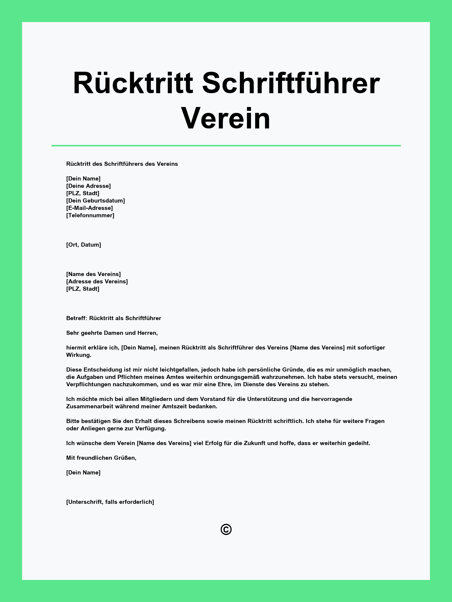 Rücktritt Schriftführer Verein Muster