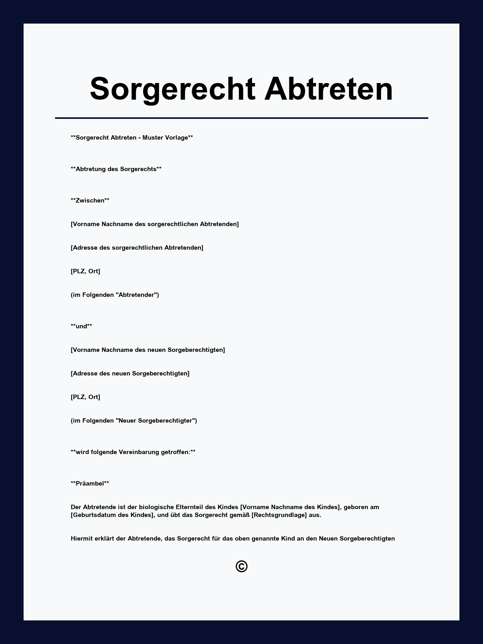 Sorgerecht Abtreten Vordruck