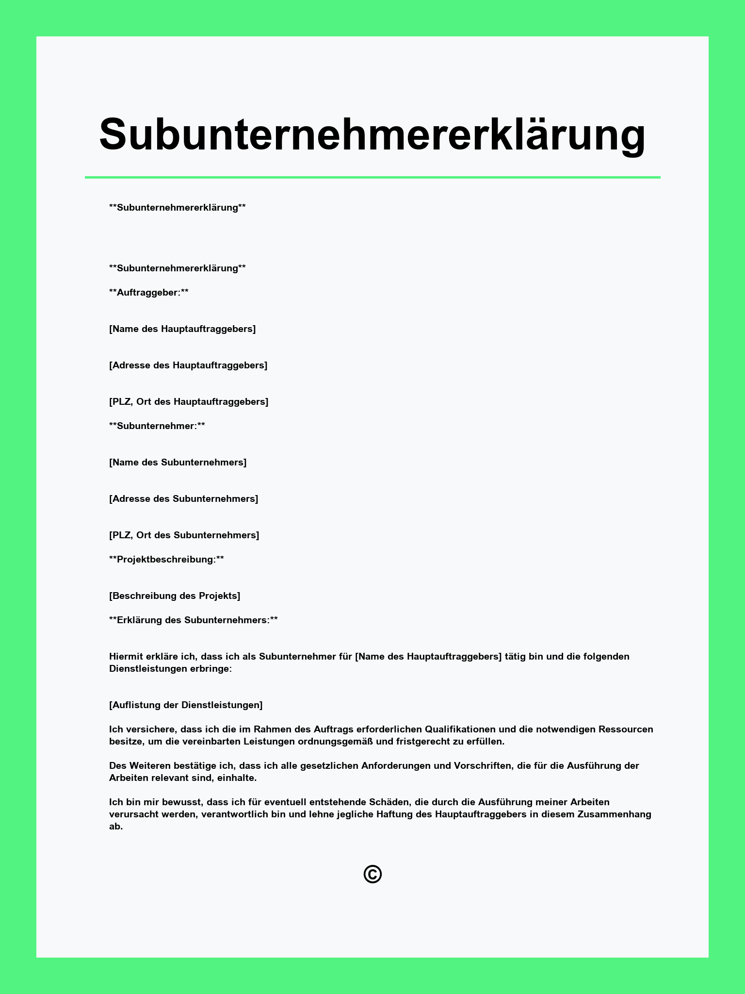 Subunternehmererklärung