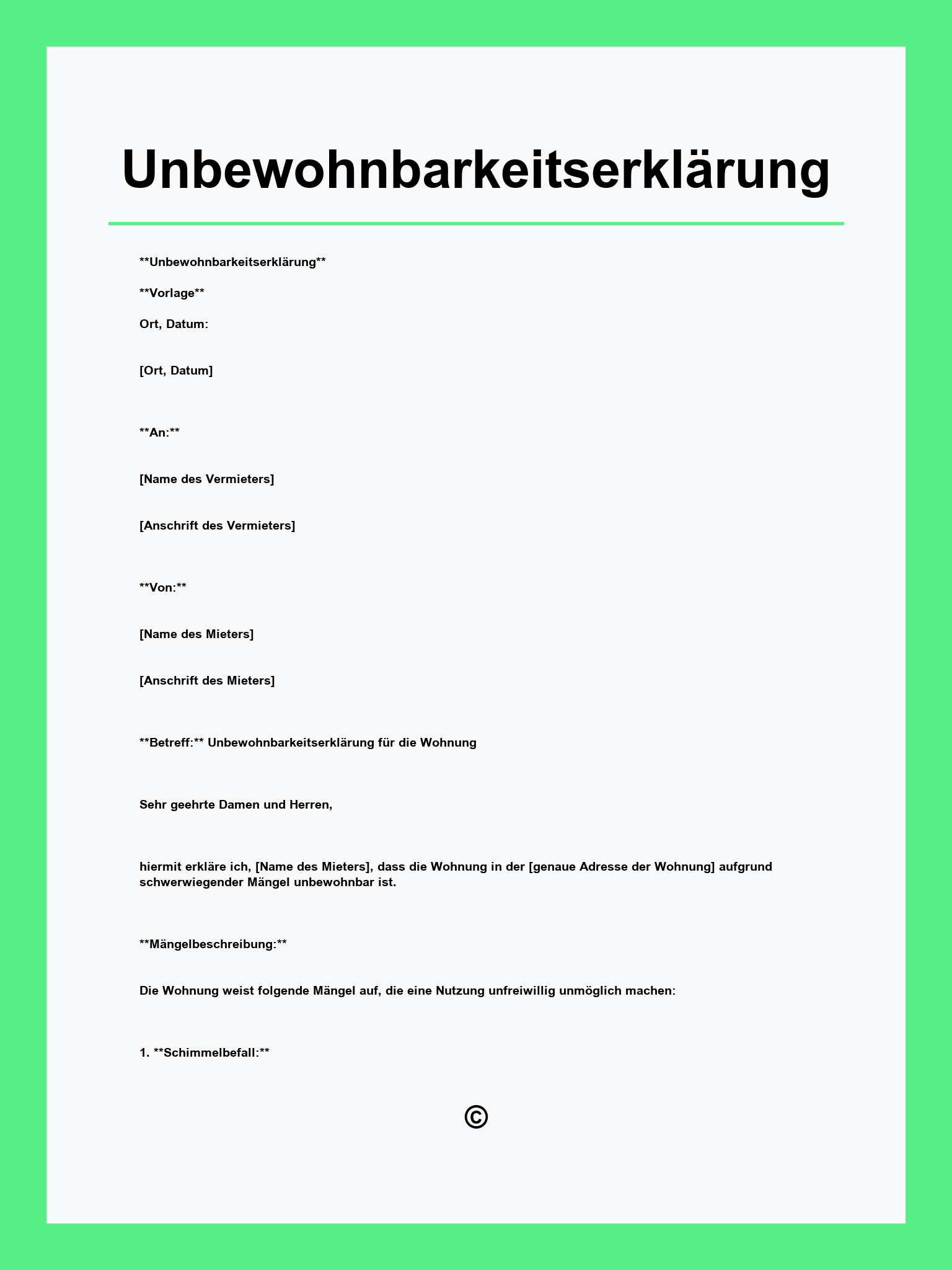 Unbewohnbarkeitserklärung Muster