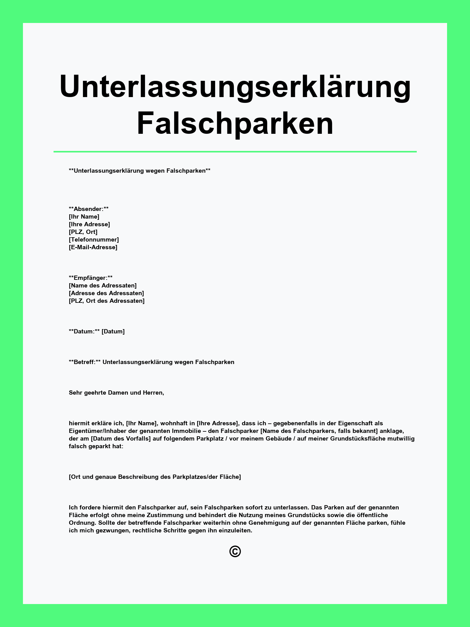 Unterlassungserklärung Falschparken Muster