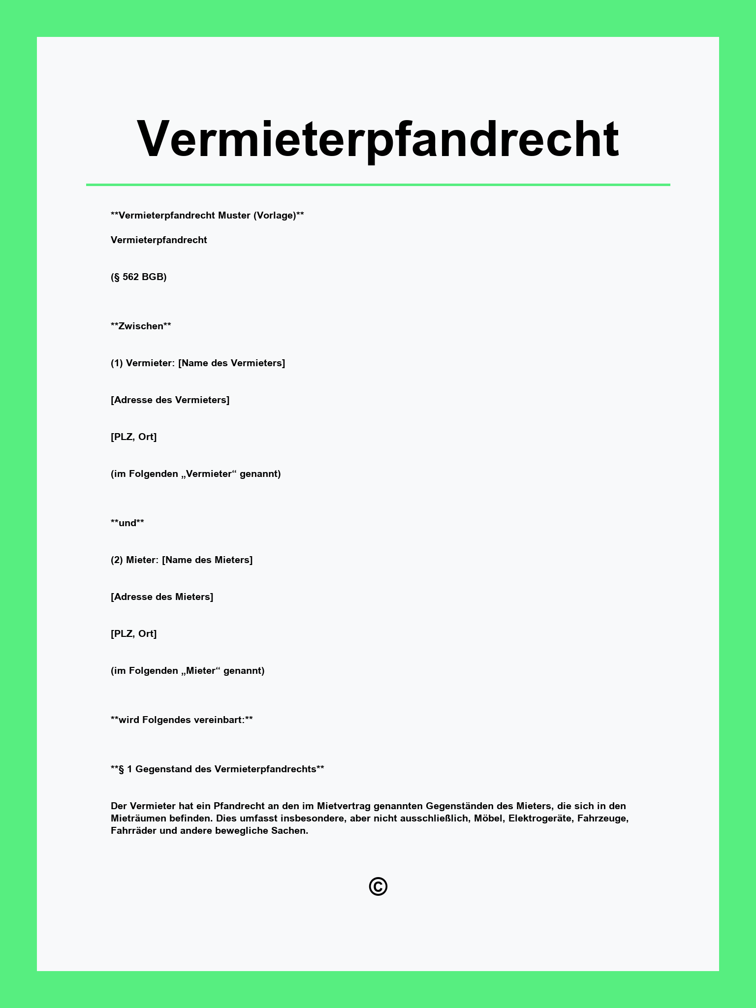 Vermieterpfandrecht Muster