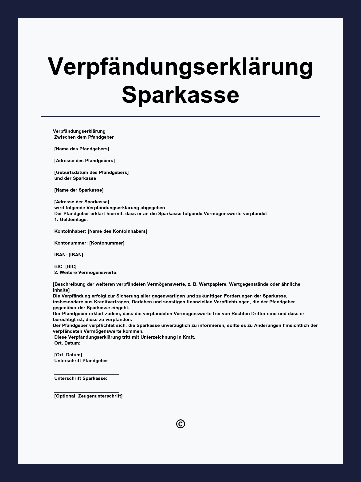 Verpfändungserklärung Muster Sparkasse