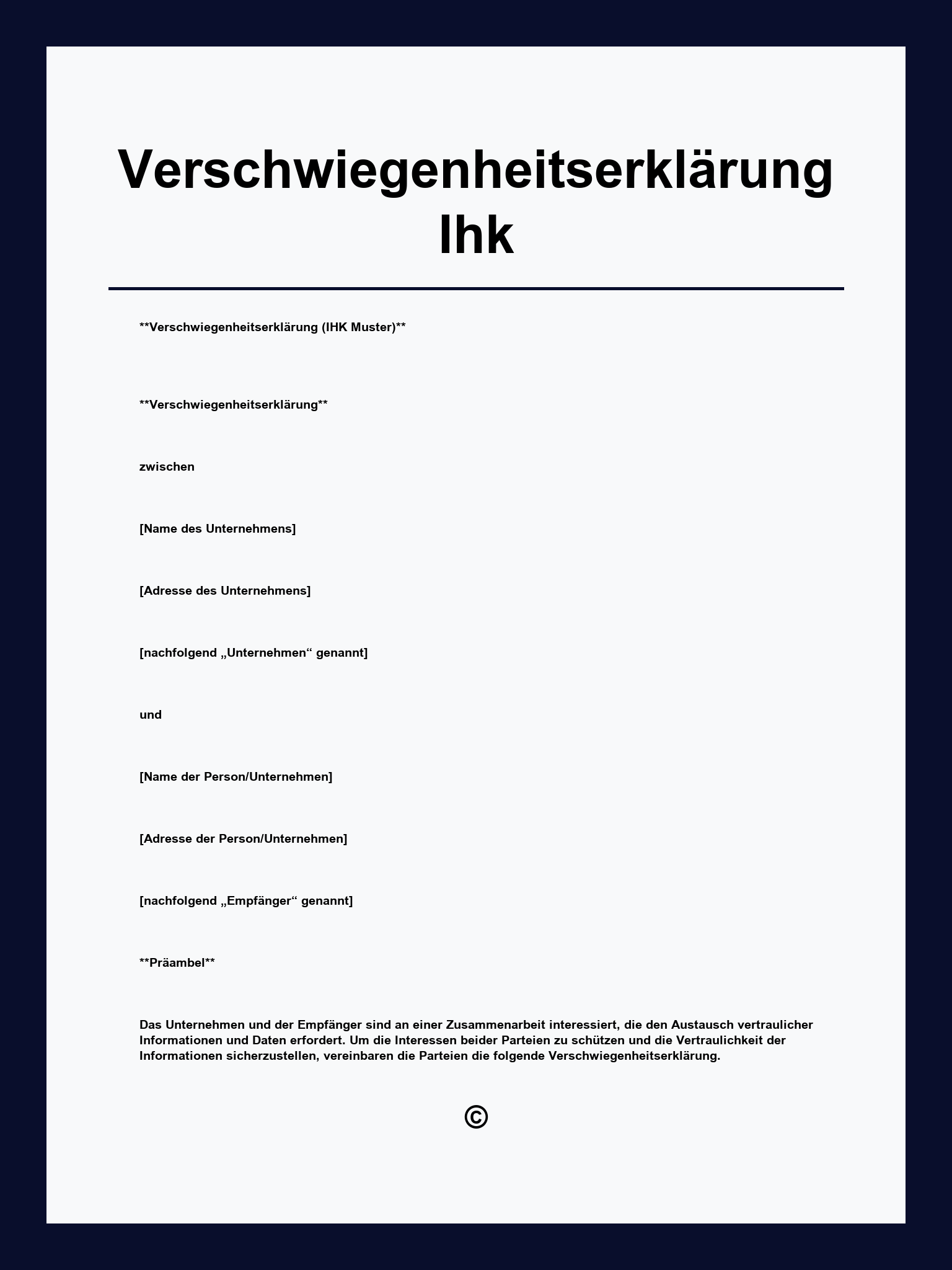 Verschwiegenheitserklärung Muster Ihk