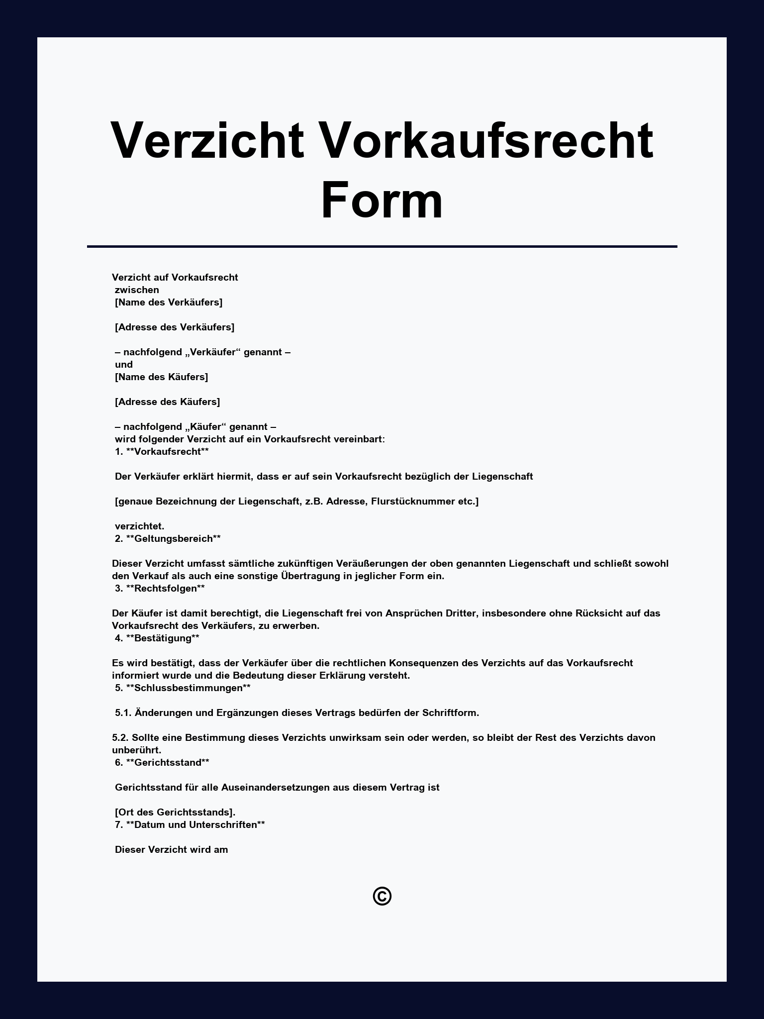 Verzicht Vorkaufsrecht Form