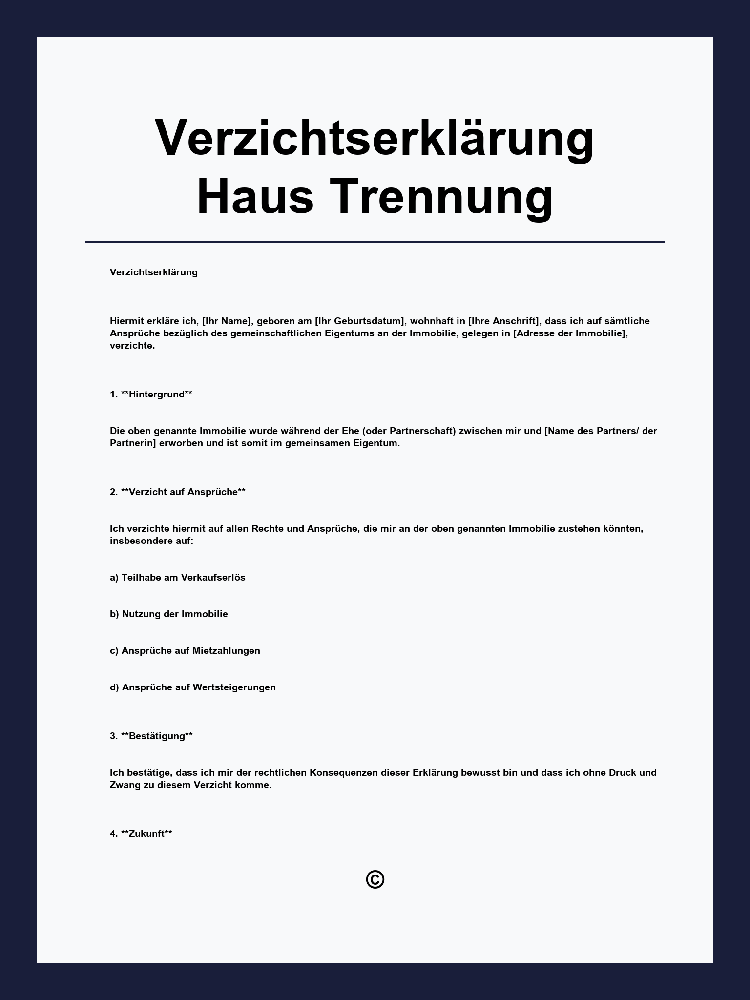 Verzichtserklärung Haus Trennung Muster