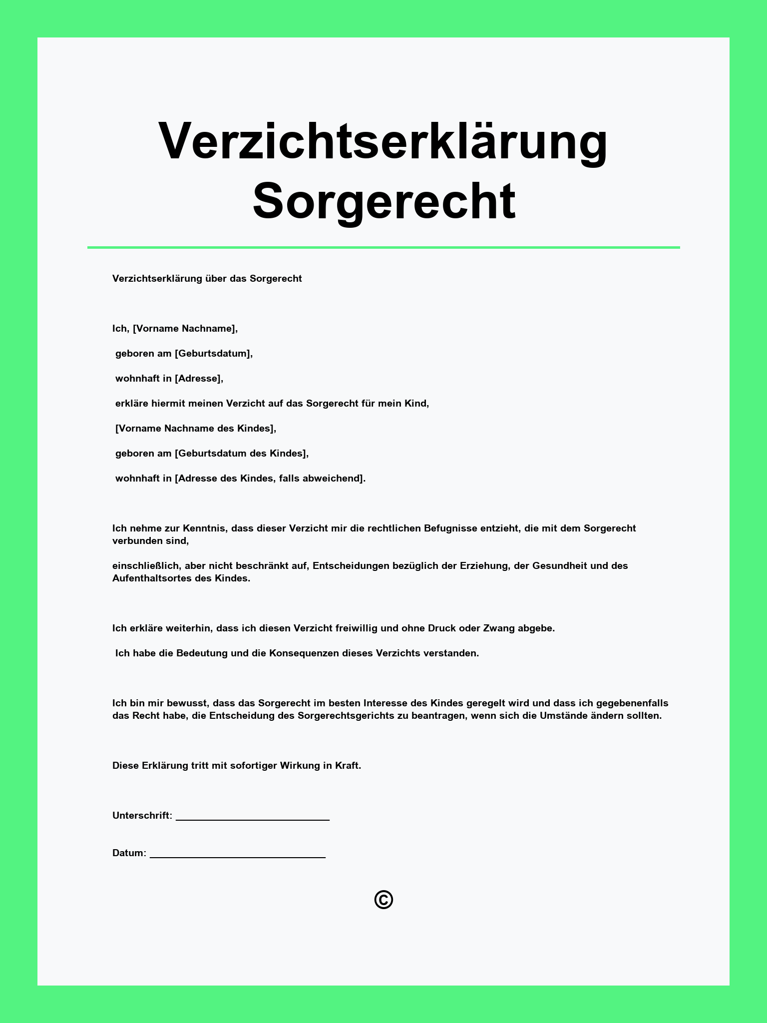 Verzichtserklärung Sorgerecht Vordruck