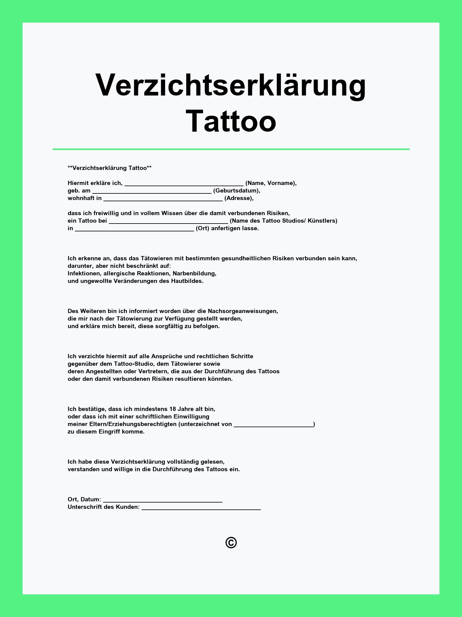 Verzichtserklärung Tattoo