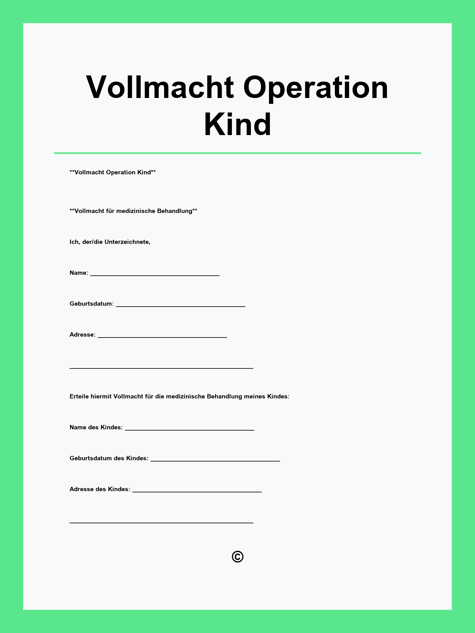 Vollmacht Operation Kind Vordruck
