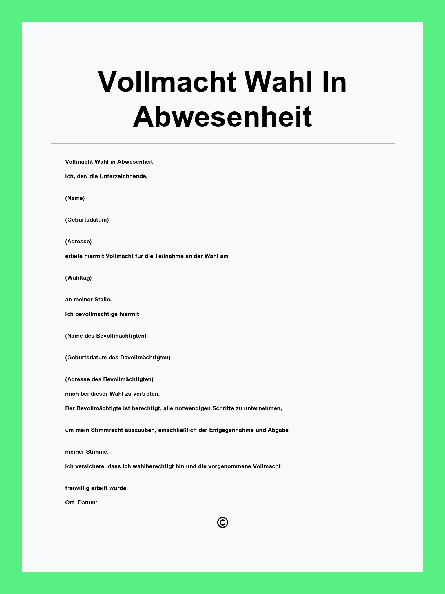 Vollmacht Wahl In Abwesenheit Muster
