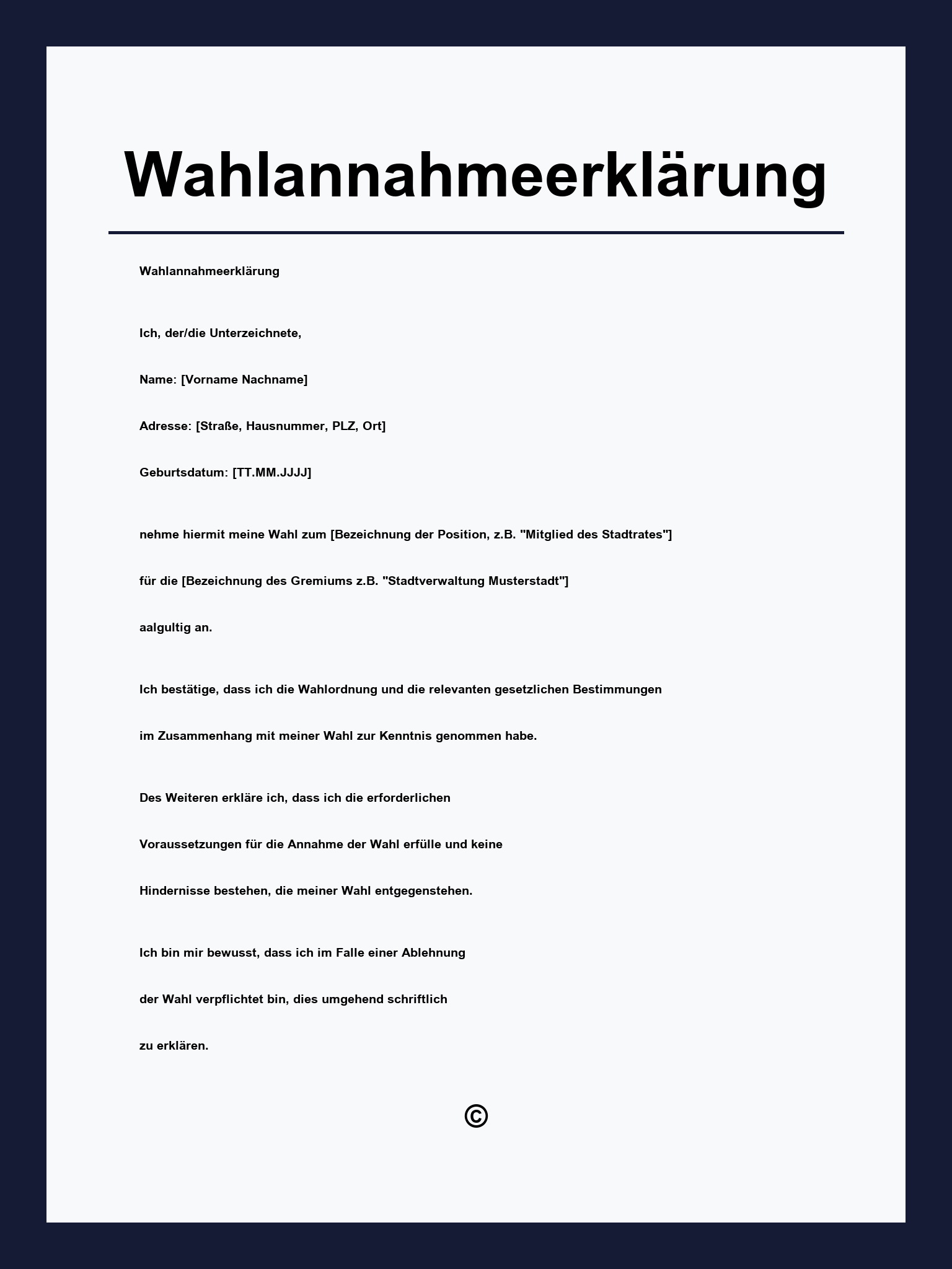 Wahlannahmeerklärung Muster