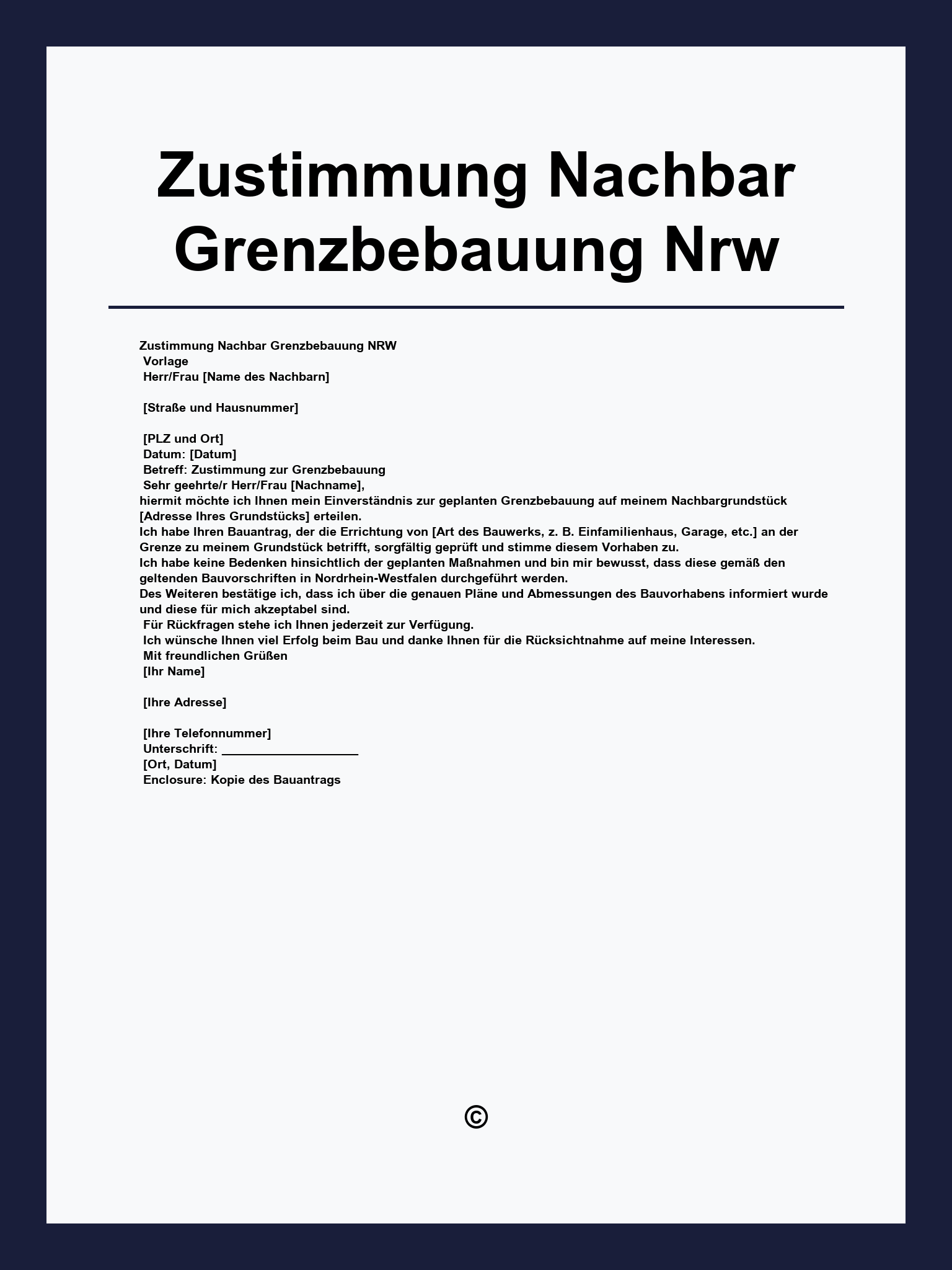 Zustimmung Nachbar Grenzbebauung Muster Nrw