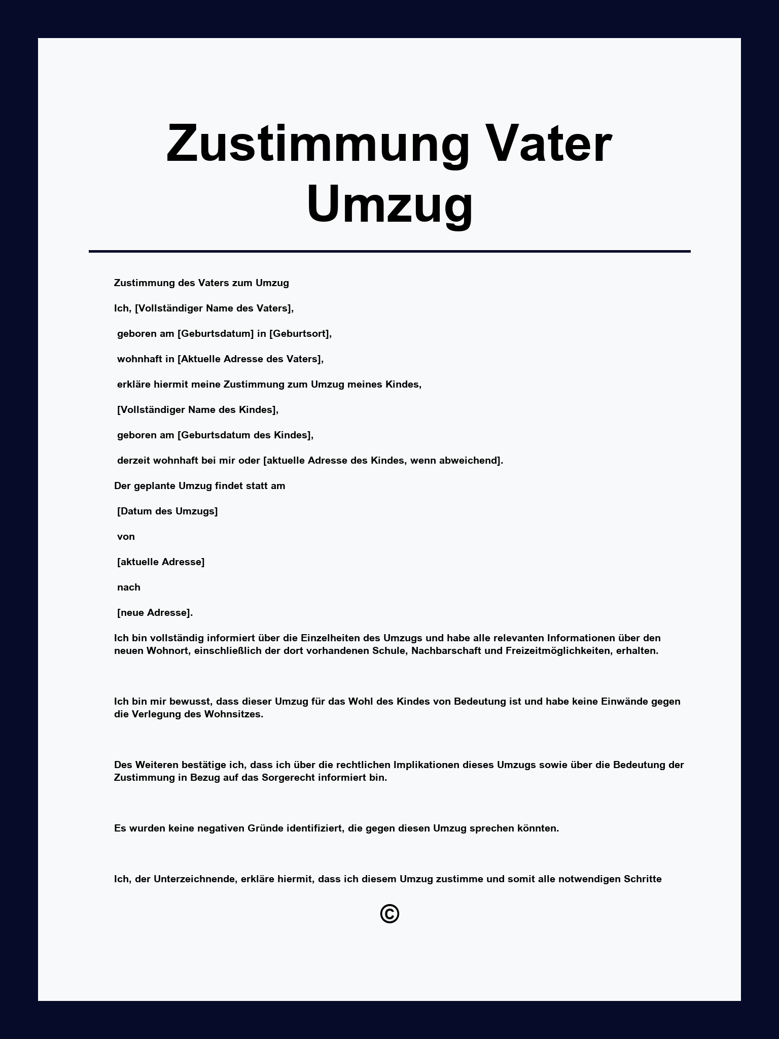 Zustimmung Vater Umzug Vorlage
