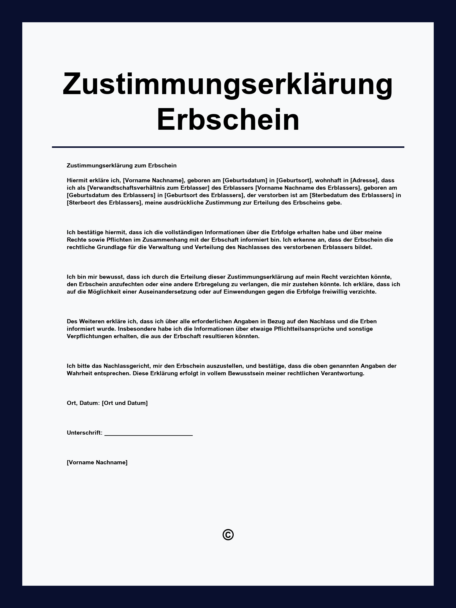 Zustimmungserklärung Erbschein Muster