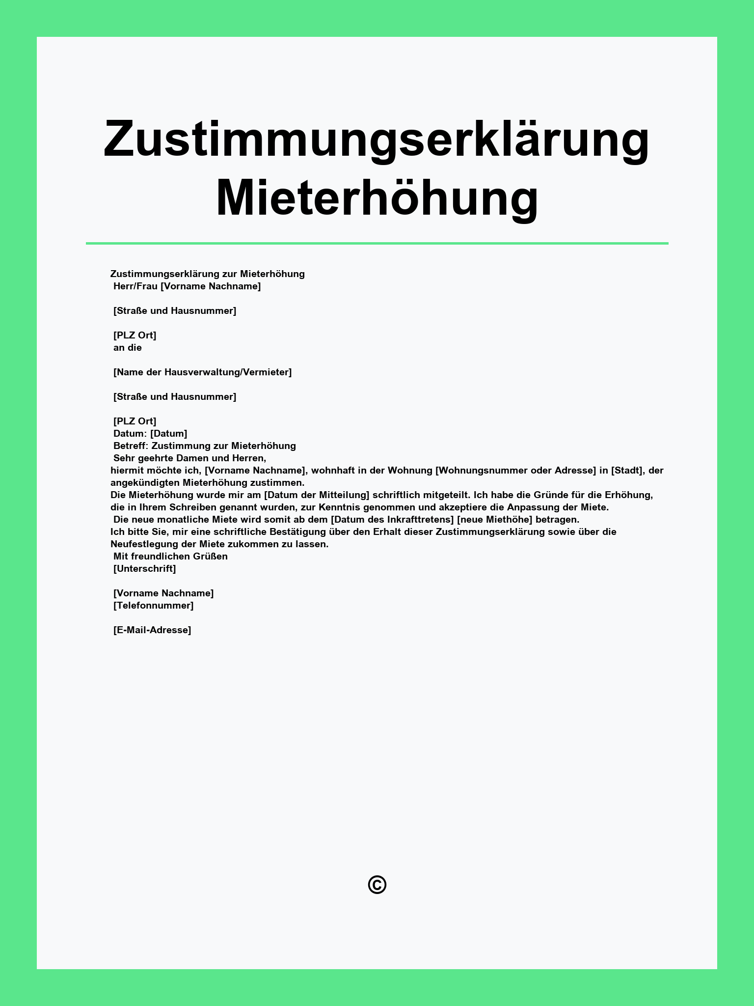 Zustimmungserklärung Mieterhöhung Vorlage