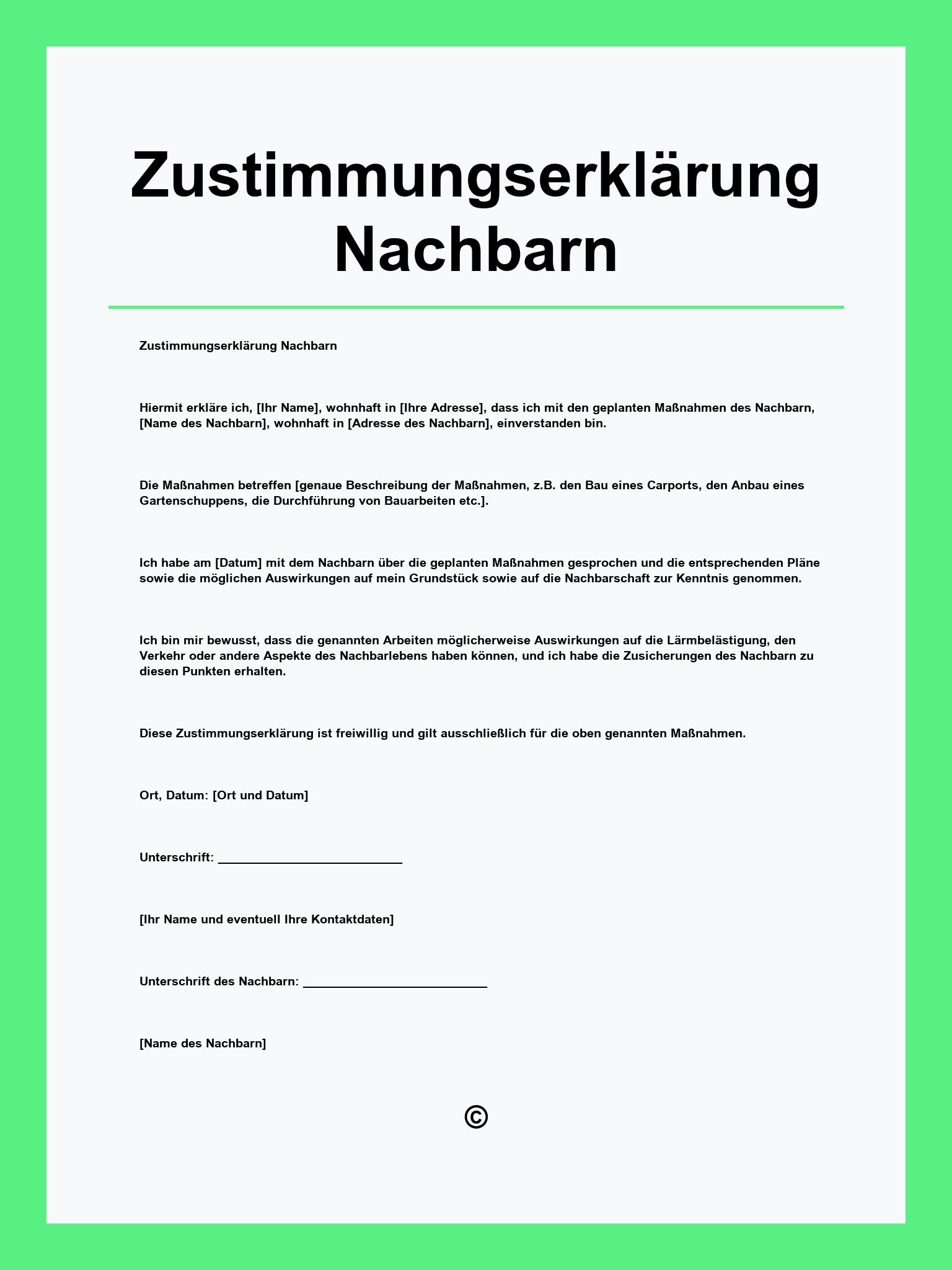 Zustimmung Nachbar Grenzbebauung Muster